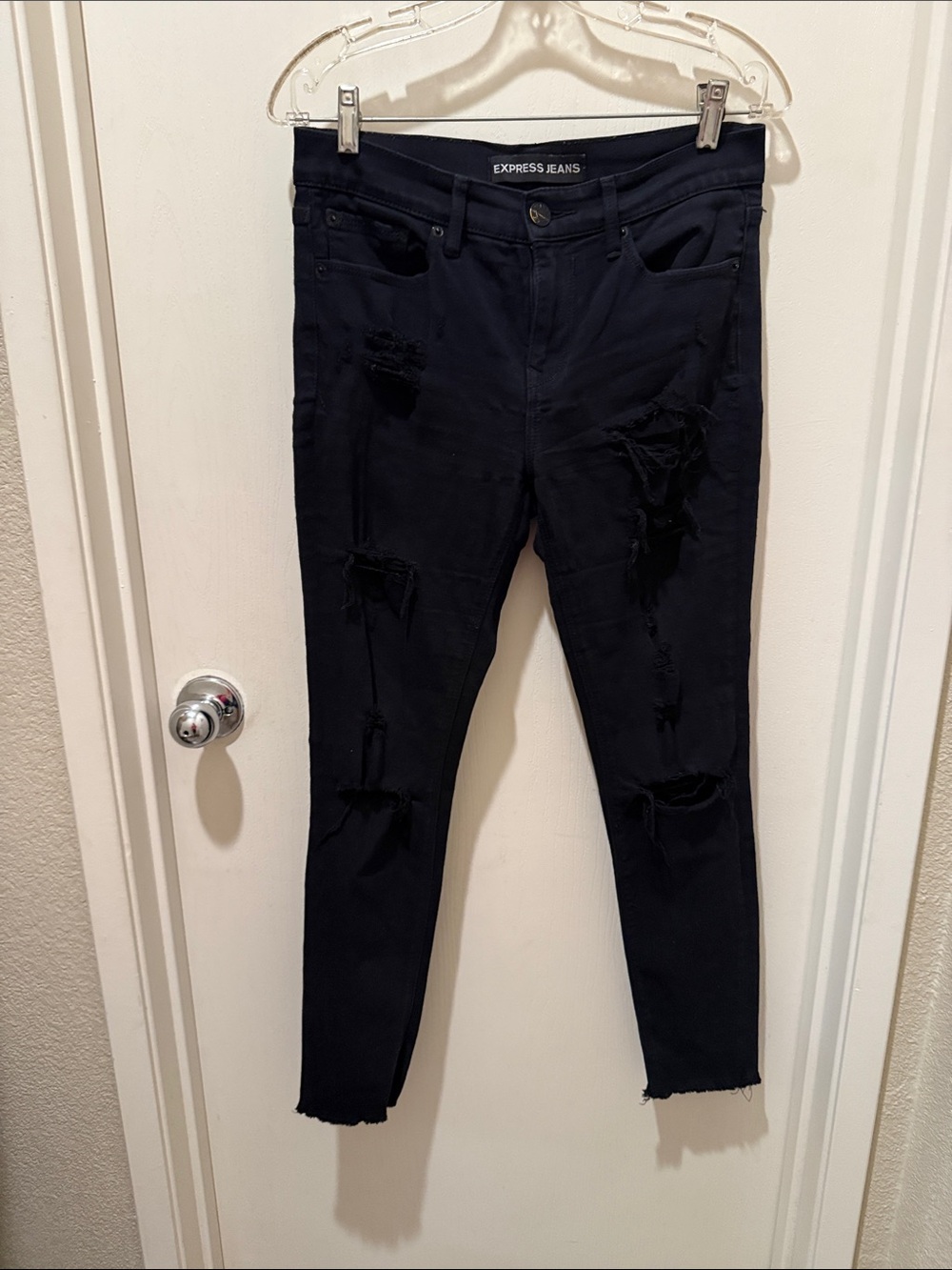 Express Black Distressed Skinny Jeans